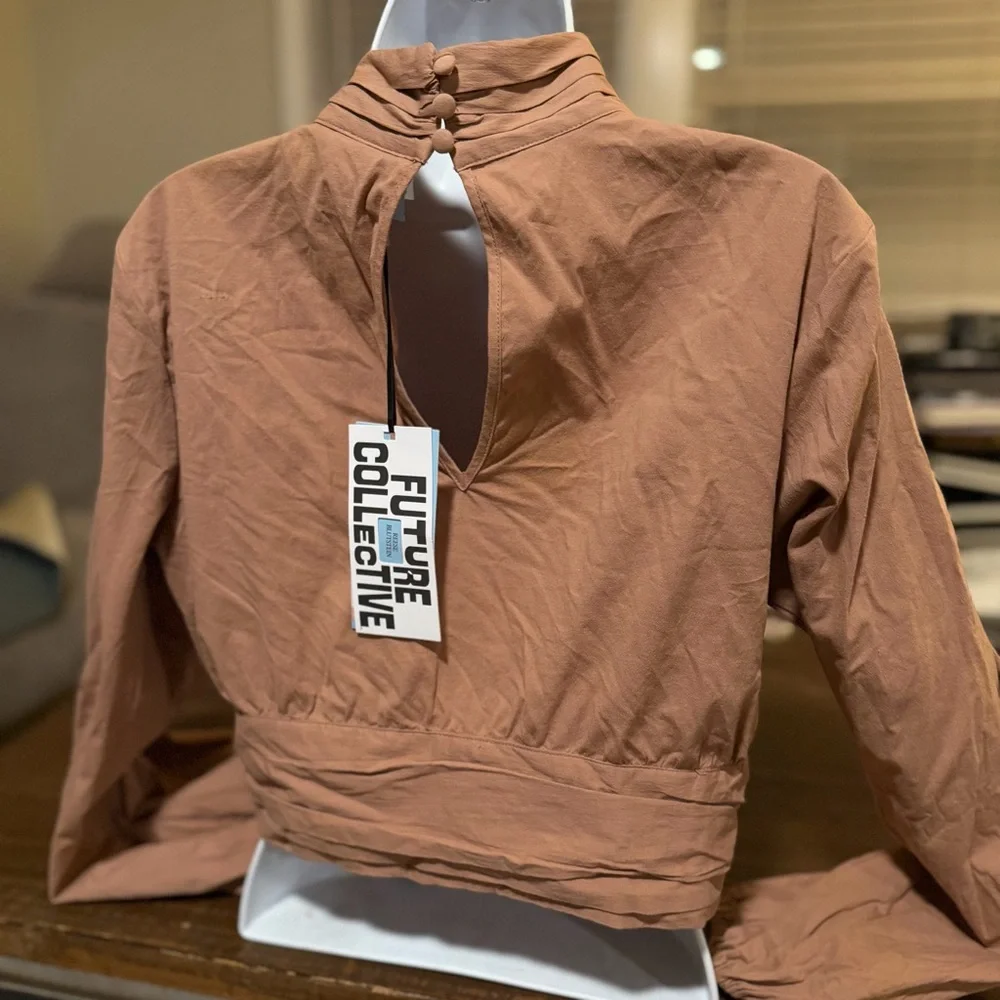 NWT Future Collective Taupe Wrap Blouse - Size M